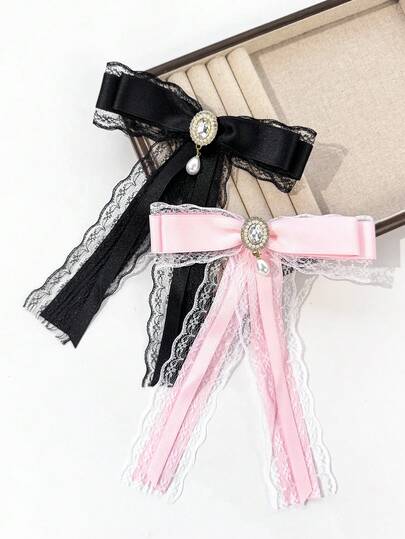 1 chiếc kẹp tóc nữ thời trang thanh lịch, đính ren, ngọc trai giả, nơ đôi, chất liệu hợp kim, kiểu dáng hình vịt, thích hợp cho đi làm hàng ngày, lễ hội, tiệc tùng, sinh nhật, mua sắm, du lịch, chụp ảnh và mọi dịp. Một món quà tuyệt vời dành cho bạn thân.