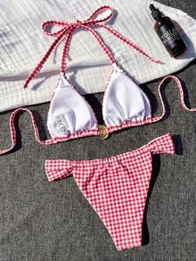 Women's Metal Shell Plaid Bikini Set Vacation Beach Summer - Multicolor - View 4