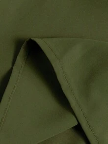Falda plisada de cintura elástica de unicolor y multicapa, adecuada para vacaciones y primavera - Verde militar - Ver 8