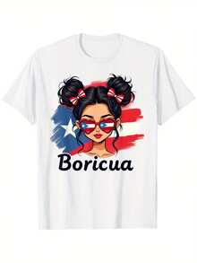 Patriótica bandera de Puerto Rico patrón camiseta-100 algodón cuello redondo camiseta de manga corta Día de la Independencia verano casual-transpirable lavable a máquina diseño cultural camisa vitalidad impresión confort Paul La Doria orgullo ropa de Halloween tienda de la comunidad local en stock de liberación rápida de la ropa de la mujer camisa de la ropa de otoño de la mujer adecuada para Pascua, Halloween, Acción de Gracias, etc. - Blanco - Ver 2