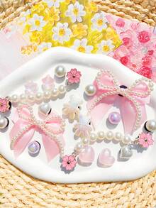 18pcs Colorful Shoe Accessories (Pearl Butterfly, Teddy Bear, Heart, Star, Flower) Cute & Sweet, Suitable For Spring/Summer Women's Shoes, Sandals, Slippers, Beach Shoes, Garden Shoes, DIY Decorative Accessories, Ideal Fashion Item, Holiday/Birthday/Party Gift, Pink 15pcs Beige - Multicolor - View 2