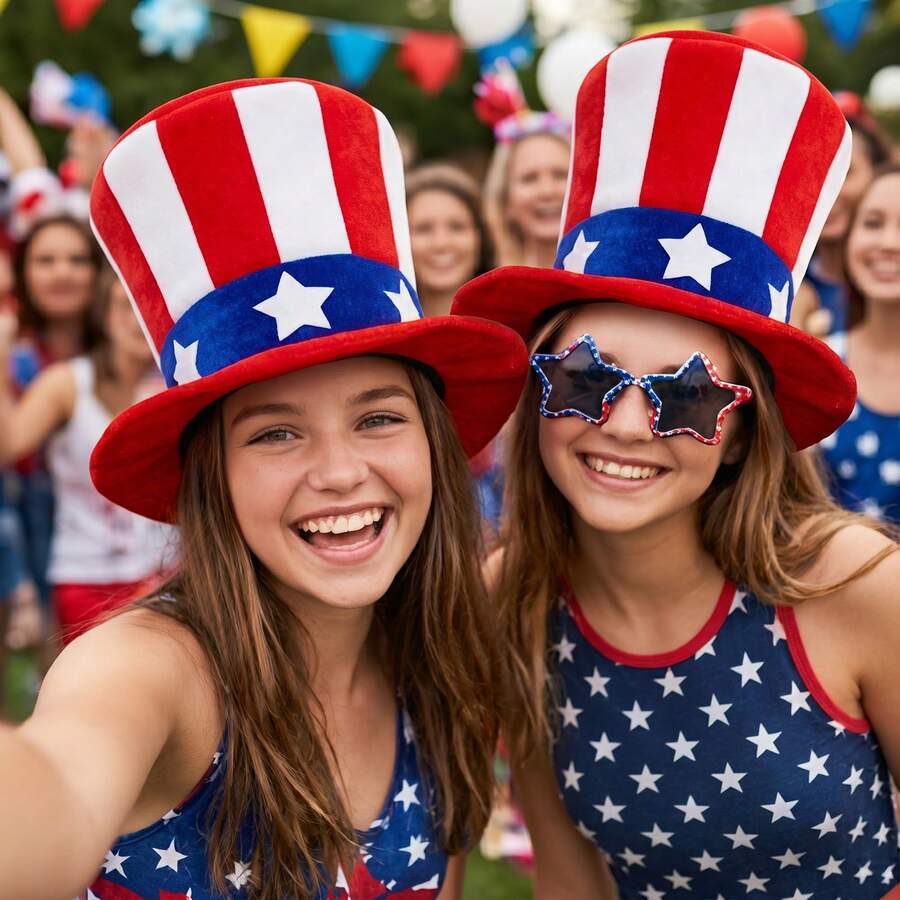 1 chiếc mũ chóp cao kiểu Mỹ Uncle Sam, mũ ngày Quốc khánh 4 tháng 7, mũ trang trí kim sa hình ngôi sao và cờ Mỹ ngày 4 tháng 7, mũ kỷ niệm 250 năm ngày Quốc khánh, chất liệu polyester, mũ chóp cao sọc đỏ trắng xanh, đồ dùng trang trí tiệc ngày Quốc khánh. - Nhiều màu - Xem 1