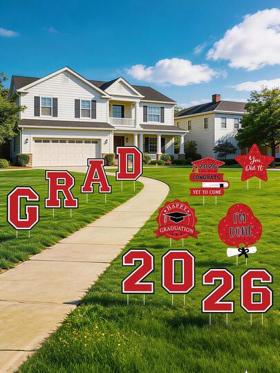 4pcs 2026 Graduation Decoration Set, 12pcs Graduation Banner Kit, 2026 Outdoor Waterproof "Congratulations On Your Graduation" Banner With Stand, Suitable For Preschool, K-12, High School, College And All Grades - Blue