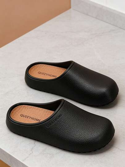Men's Summer Solid Color Full Pattern Shoe Upper With Understated Texture, Easy To Clean, Suitable For Home, Bathroom, Commuting, Slouchy Versatile Slip-On Sandals