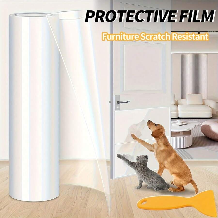 1卷猫狗防抓保护膜，适用于家具、沙发、墙壁、门等，透明自粘防抓保护膜，易于粘贴