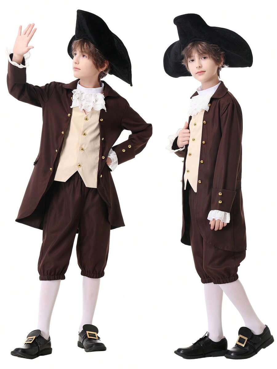6pcs/Set Children's Franklin Costume Washington Costume Cosplay 18th Century Colonial Costume Party Dress-Up Set