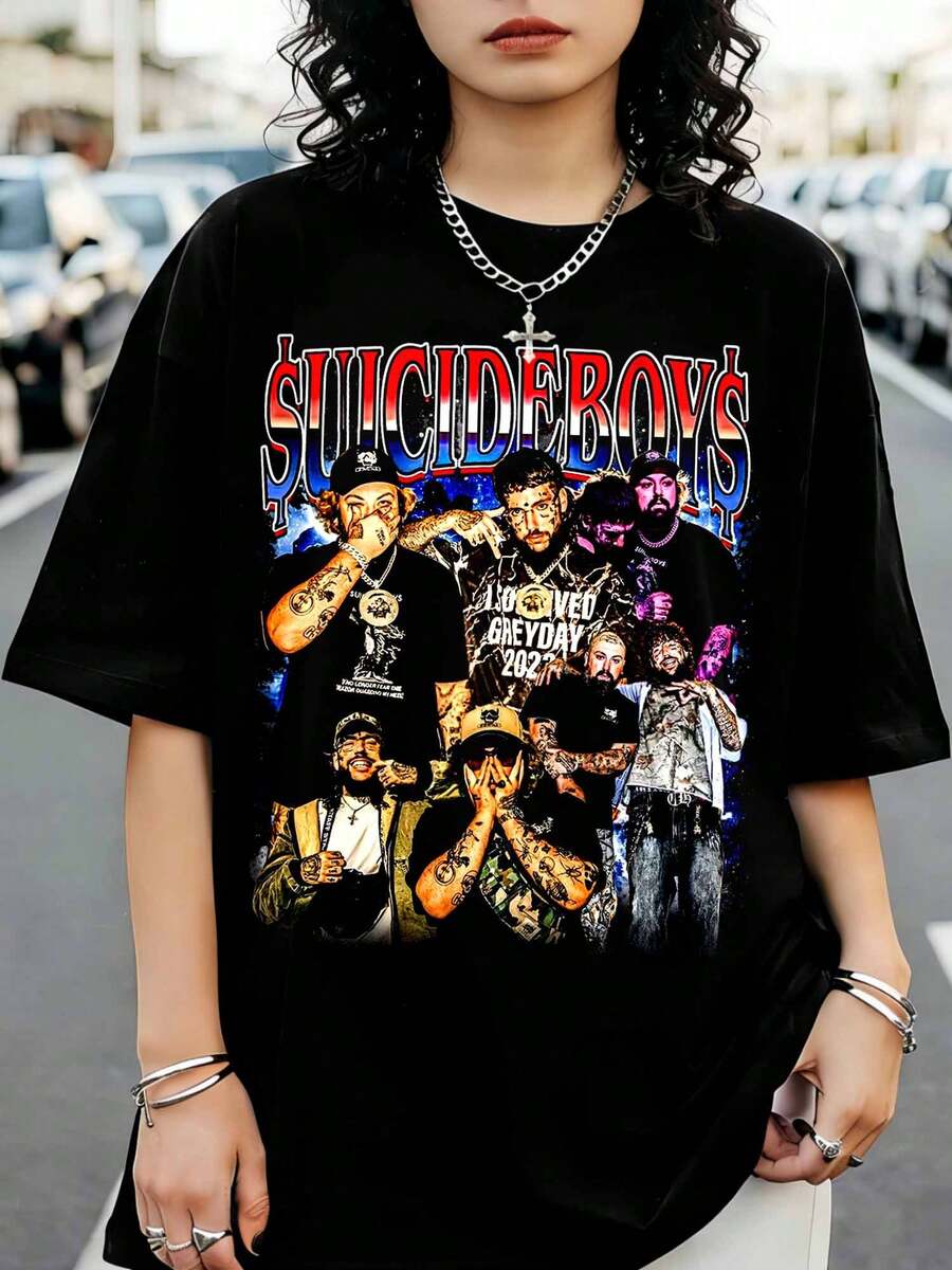 Suicideboy$S Underground Rap Vintage 90s Bootleg T-Shirt Retro Hip Hop Graphic Tee - Black - View 1