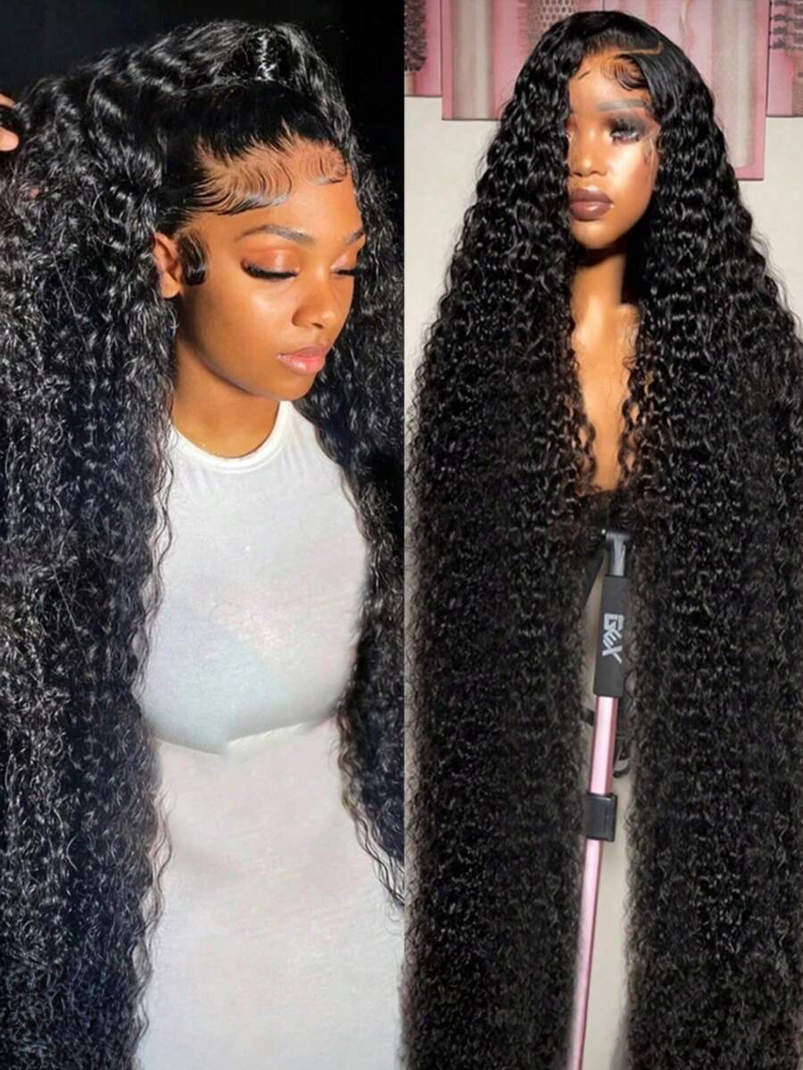 32 34 Inch 13x6 HD Deep Wave Lace Front Wig 250% Density Wet And Wavy Human Hair Wig Brazilian Virgin Curly Human Hair Wig For Women Glueless Lace Frontal Wigs With Baby Hair Pre Plucked Hairline Natural Color - Natural Black - 查看 1