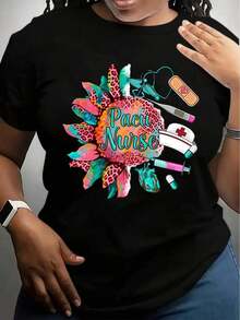 Camiseta con diseño de girasol colorido y pacu para enfermeras, diseño médico para profesionales de la salud. - Negro - Ver 1