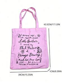 Back To School Niche Design Ins Style Retro Casual Summer Commute Outing Daily Street Relaxed Letter Print Canvas Tote Bag, Large Capacity Shoulder Underarm Women Handbag - Pink - View 6