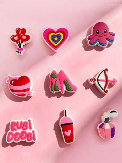 9pcs/Set Pink Balloon Element Series, DIY Fashion Sandal Accessories, Detachable Hole Sandal Decor, Suitable For Puffy Sandals, Beach Bags, Can Be Used As Birthday And Party Gifts