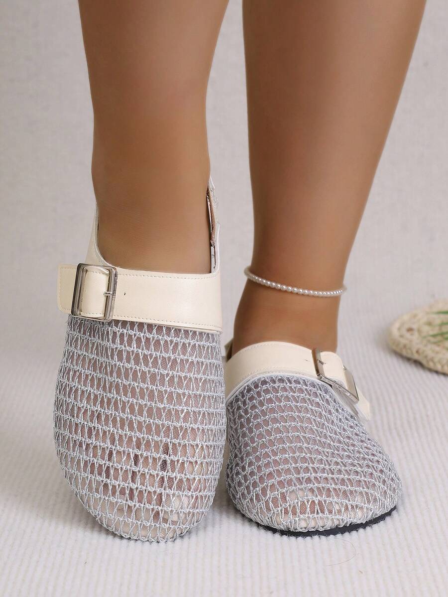 Giày sandal quai ngang lưới bạc thoáng khí thoải mái, nhẹ và ấm áp, thời trang mùa hè 2026. - Bạc - Xem 1