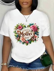 Tamaño más - Tamaño más - Camiseta de gran tamaño - Camiseta gráfica juguetona de las mujeres - Top de cuello redondo de manga corta relajada, lavable en máquina para comodidad durante todo el año, uso diario; Ajuste relajado; Impresión de larga duración, ideal para regalos de vacaciones - Blanco - Ver 2