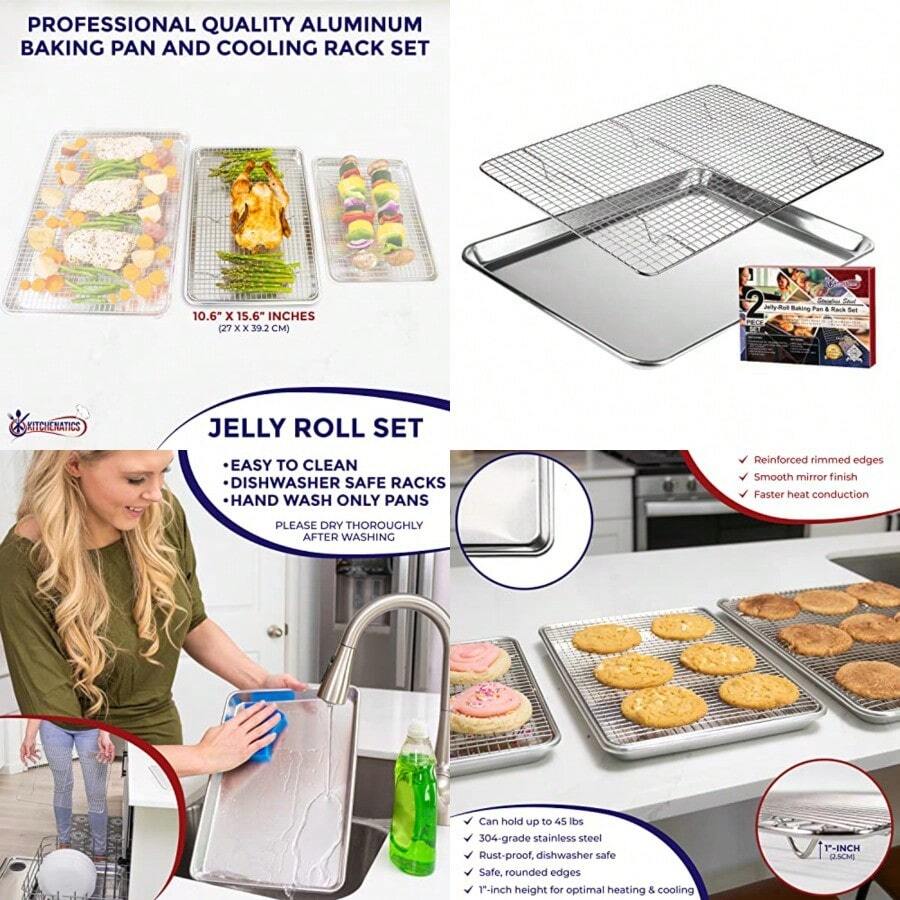 Kitchenatics - Molde para hornear con rejilla de refrigeración: Bandeja de alumio para hornear galletas con soporte de acero oidable fácil de limpiar no tóico y de calidad prémium - Pago - Ver 1