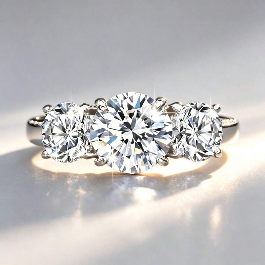 Nhẫn đồng mạ vàng trắng sang trọng dành cho nữ - Ba viên đá Cubic Zirconia tròn, quà tặng Ngày Valentine & Giáng sinh, phù hợp cho đám cưới trang trọng, tiệc tùng, mọi mùa, chế tác tinh xảo. - nhẫn - Xem 1