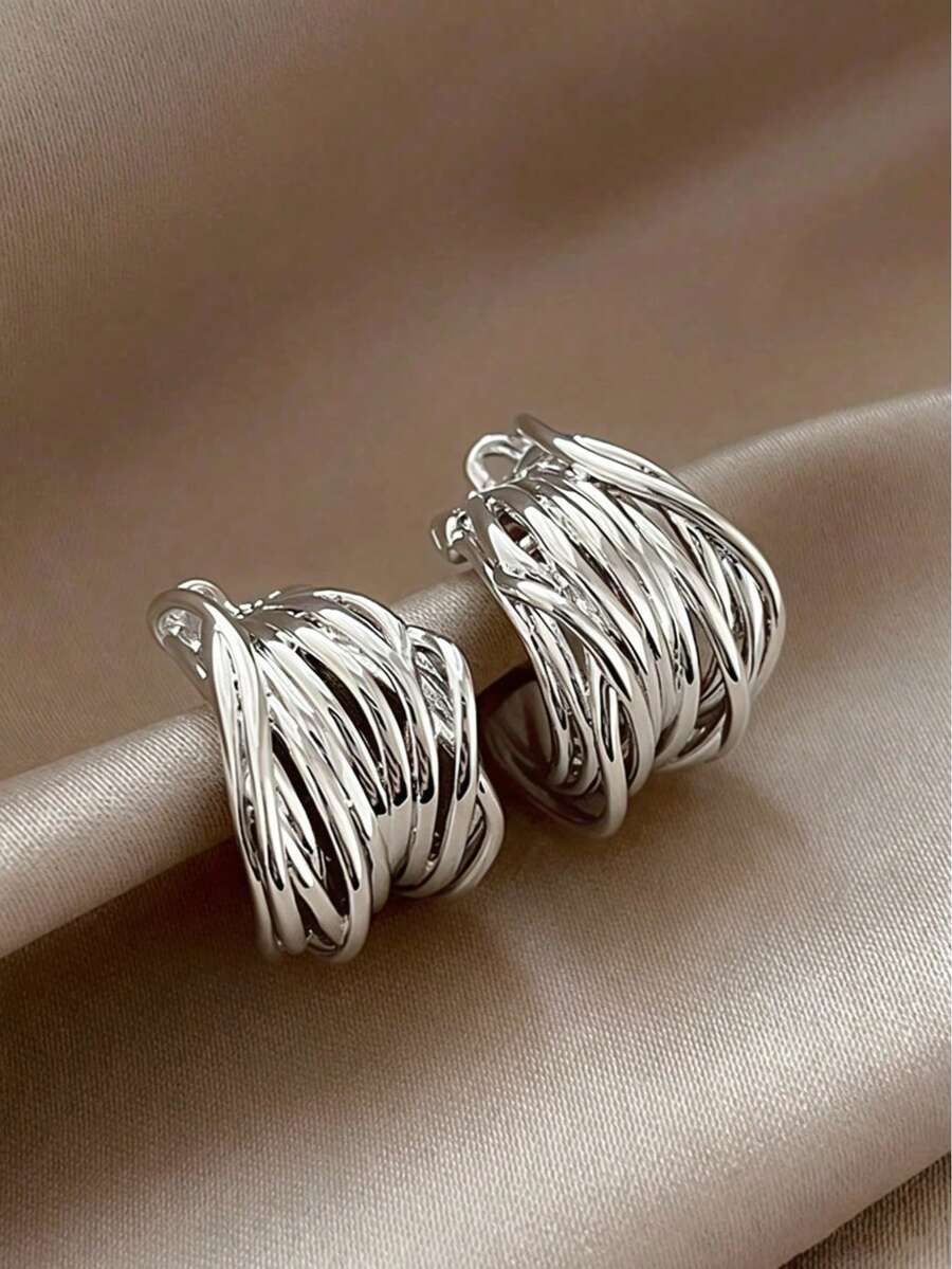 1 Pair Copper Plated Silver Zirconia Earrings, Suitable For Daily Wear