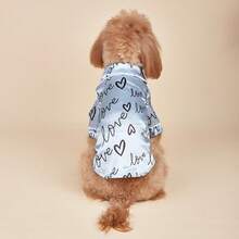 1pc Pet Dog Pajamas, LOVE Print Lightweight Comfortable Dog Pajamas, Non-Stretch Fabric, Recommend Choosing One Size Larger, Only Suitable For Small And Extra Small Dogs, Size Runs Small, Cat Clothes, Dog Clothes, Mother's Day/Father's Day Gift - Blue - View 7