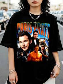 Vintage Chris Pratt T-Shirt, Actor, 90s, Counterfeit, Retro Style J-JurassicS World - Black - View 6