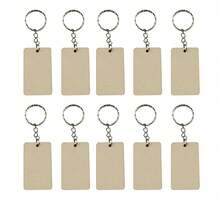 Set de 10 piezas de llaveros de madera en blanco con formas de rectángulo, corazón y redondo, kit de llaveros de madera sin terminar para manualidades DIY, accesorios de bolso, kit de manualidades de llaveros de madera - redondo - Ver 8