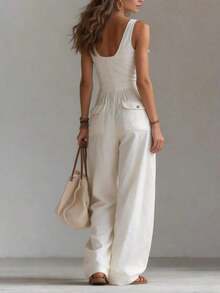 Sleeveless Wide-Leg Jumpsuit For Women In A Workwear Style |     A Relaxed And Casual Vibe, Suitable For Vacation Outings And Light Leisure Gatherings - trắng - Xem 2