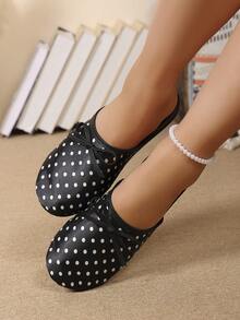 New Korean Style Polka Dot Bow Closed-Toe Soft Sole Comfortable Versatile Slip-On Women's Shoes - Black - View 6