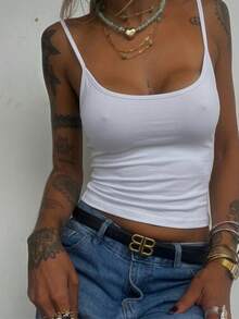 Women's Tank Top With Thin Straps, Y2K Polyamide, 2-In-1 With Appliqués, For The Beach. - 白色 - 查看 2