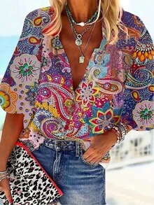 Camisas de mujer ajustadas, sexis, suaves y cómodas, camisa Floral de manga larga con solapa y sombrilla, novedad de primavera y verano 2024 para mujer - HKO210 - Ver 2
