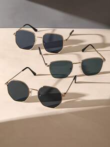3 Pairs Of Elegant INS-Style Glasses, Classic And Timeless Design, Perfect For Women's Fashion, Suitable For Street Photography, Daily Life, Outdoor Leisure Activities, Fits Various Face Shapes, Ideal For Summer Beach Vacations, Outdoor Activities And Travels. - 3pcs Gold Gray 60348 - View 3