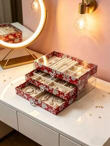 1pc 5/3/1 Layer Printed Acrylic Jewelry Box, Large Capacity Drawers Jewelry Organizer, Transparent Dust-Proof Storage Box For Rings, Earrings, Necklaces, Velvet Lining, Compartment Design, Ideal For Vanity Table, Desk, Gift For Girlfriend, Jewelry Accessories Storage - Multicolor - View 6