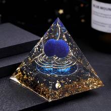 Lapis Lazuli Orgone Crystal Pyramid, Unique Gift Idea - Sapphire-plated Steel Ring - View 3
