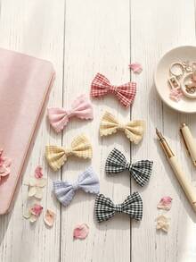 4pcs/Set Plaid Ruffle Bow Hair Clips For Girls, Full Covered Fabric Non-Damaging Duck Clips, Collegiate Style Suitable For Daily Looks, Gift For Birthday, Party, Friendship, School - Multicolor - View 2