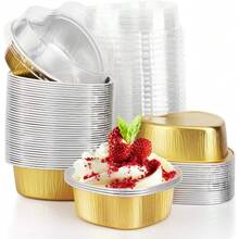 10/20/50pcs Aluminum Foil Baking Cups Set, Heat Resistant Mini Cake Muffin Molds With Lids, Disposable Tin Foil Pudding Dessert Containers, Perfect For Wedding Birthday Party Kitchen Use - Gold - View 13