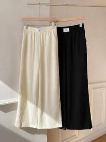 2 piezas Nuevos pantalones anchos de mujer en negro y estampado de leopardo - Multicolor 6 - Ver 3
