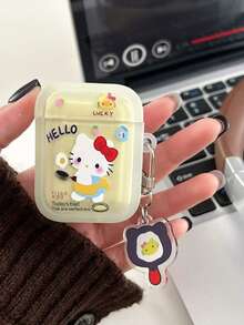 SANRIO 1 chiếc ốp bảo vệ tai nghe Bluetooth 4/3/1/2 Pro viền lượn sóng, kiểu dáng tối giản, trong suốt, hình trái tim Hello Kitty dễ thương dành cho bé gái, kèm mặt dây chuyền, món quà độc đáo cá nhân hóa dễ thương dành cho bạn gái, bạn thân. - Nhiều màu - Xem 3