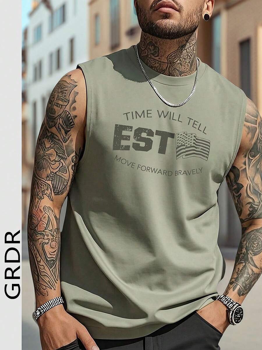 Áo tank top nam GRDR mùa hè không tay cổ tròn kiểu dáng thường ngày - Màu xanh Bạc hà - Xem 1