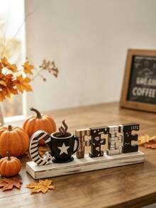1pc Coffee Bar Decor Sign, Coffee Bar Accessory, Rustic Style Coffee Elf, Rustic Style Coffee Table Centerpiece Decor, Wooden Multi-Tier Coffee Tray Decor, Coffee Station, Home Kitchen Decor - B - View 8