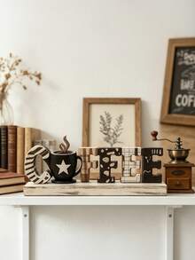 1pc Coffee Bar Decor Sign, Coffee Bar Accessory, Rustic Style Coffee Elf, Rustic Style Coffee Table Centerpiece Decor, Wooden Multi-Tier Coffee Tray Decor, Coffee Station, Home Kitchen Decor - B - View 7