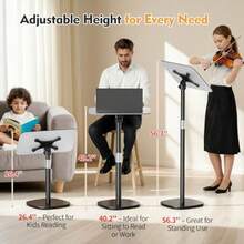 Soporte para libros de piso para lectura soporte para libros de pie con clip de página altura ajustable de 26.5 a 56.5 pulgadas soporte de podio portátil con panel giratorio para libros - negro gris GrayBlack - Ver 3