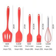 Juego de 5 piezas de utensilios de cocina de silicona que incluye cuchara, espátula, batidor, espátula pequeña y cepillo - Rojo - View 7