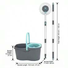360° Spin Mop AndBucket With Wringer Set, Hands-Free Self-WringingFloor Cleaning System With 2 MicrofiberReplacement Heads, Adjustable 61" Handle ForHome Kitchen Bathroom Tile Hardwood - A - 查看 4