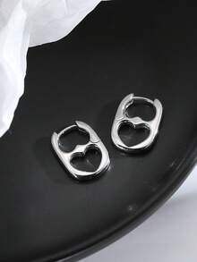 1 Pair Hollow Heart Design Earrings, Unique Niche Fashion Minimalist Elegant Earrings For Women, Suitable For Daily, Work, Date, Party - Silver - View 8