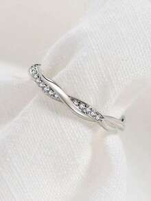 1pc Elegant Minimalist Teenage Ring Inlaid With Sparkling Cubic Zirconia, Silver-Plated Design Suitable For Daily Wear, Parties, Weddings And Special Occasions, Versatile Jewelry, Ideal Gift For Valentine's Day And Christmas - Multicolor - View 2