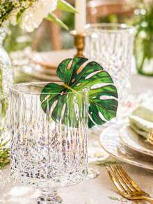 1pc/5pcs Monstera Leaf Glass Cup Marker Glass Cup Decoration Orange Sunshine Acrylic Clip Charm Summer Cup Sign Home Decor Beach Theme Window Shelf Desk Mirror Prop Patio Porch Balcony Living Room Bathroom Office Dorm Apartment Holiday Backdrop Gift - Style 3 - View 4