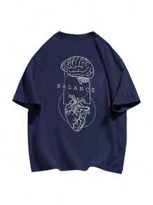 Women's Casual T-Shirt, Brain And Heart Anatomy Print, Loose And Oversized Fit, Urban Style, Round Neck, Short Sleeve, Ideal For Daily Commuting, City Walks, Summer Outings, Meetings With Friends, Weekend Brunches - 海軍 - 查看 2