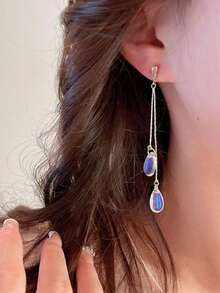 1pair Rhinestone Detail Water Drop Earrings - 1對 - 查看 2