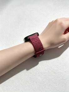 1pc Women's Silicone Watch Band, Compatible With Redmi Watch 6/5/4, Rose Embossed Pattern, Casual Breathable Silicone 8-Shaped Buckle Strap, Wristband Accessory Compatible With Mi Band 8Pro/9Pro - Burgundy - View 3