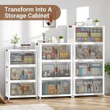 50cm Collapsible Storage Bins With Lids, Folding Storage Box For Home, Kitchen And Office, Stackable Closet Organizer With Wheels, With Doors Cube Storage Containers - 50cm/4 Layers (pack Of 4 Thickened) - View 9