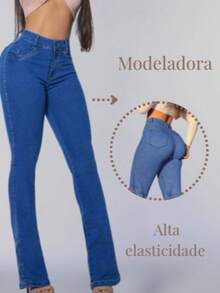 Flare Jeans With Shaping Effect - Blue - View 12