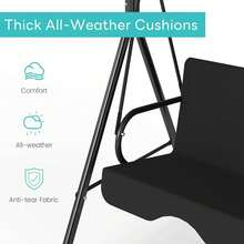 Murago Outdoor Patio Swing Chair With Adjustable Canopy, Outdoor Patio Glider Swing With Heavy Duty Stand For 3 Adult Persons, Ideal For Deck, Lawn, Backyard, Or Porch, Black - A - 查看 2