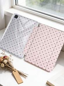 1件全透明壓克力外殼三折平板保護殼，粉色波點彩繪，適用於 iPad 10th Gen/11th/10.2/10.5/Air 4/Air 5/10.9/Pro 11/Air 11-In.(M2)-2024/Pro 11-In.(M4)-2024/Air 11-Inch (M3) 2025/(A16) 11 Inch 11th Generation 2025 Mini 6/Mini 7/Air 1/Air 2/9.7/Air 8(M4)2026(11-Inch) 機型 - 粉色 - 查看 3